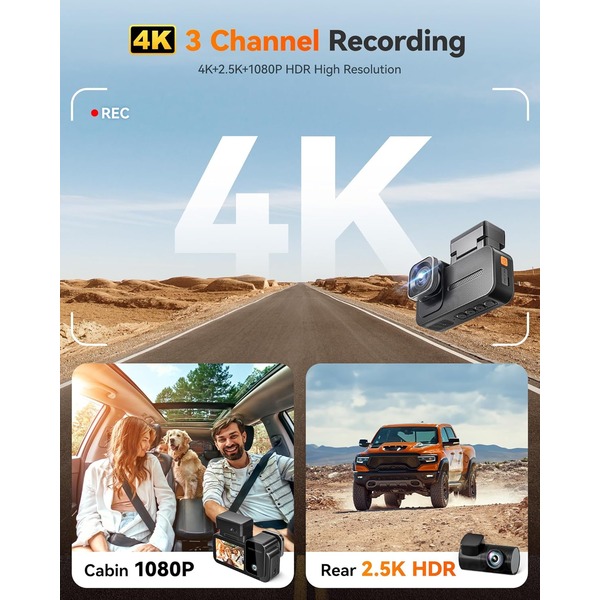 WOLFBOX X5 3 Channel 4K Dash Cam - STARVIS 2 IMX678, 4K+2.5K+1080P