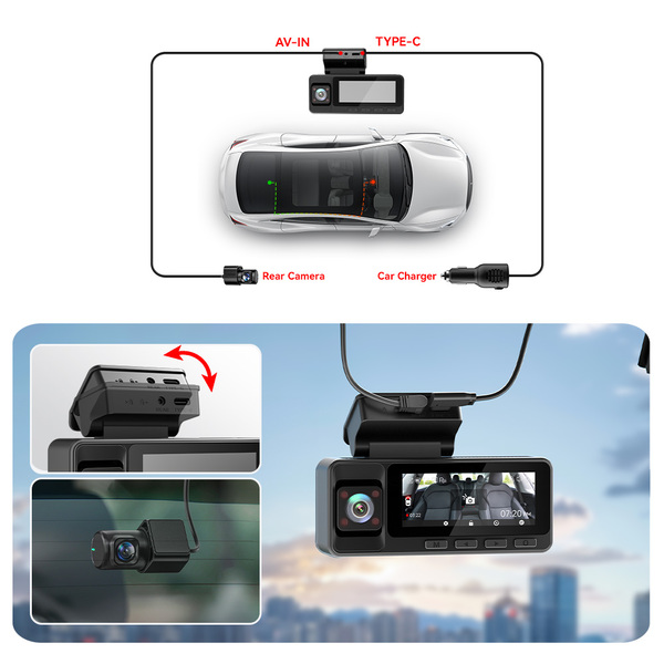 Redtiger A3 3-Channel Dash Cam with 2.5K Front + 1080P Cabin & Rear, 3.18"