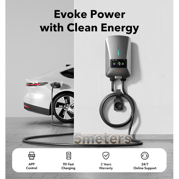WOLFBOX 7kW WiFi Smart EV Charger - 7.6m Cable, 230V AC Single-Phase