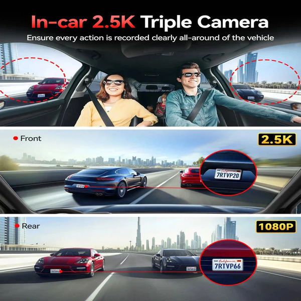 REDTIGER VP20 530 Dash Cam - 3-Channel 2.5K+1080P with IR Night Vision