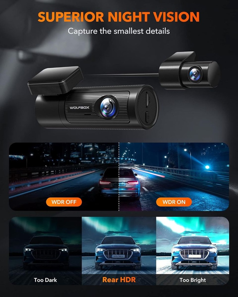 Wolfbox i05 4K Dash Camera with GPS WiFi UHD Dash Cam Front and Rear