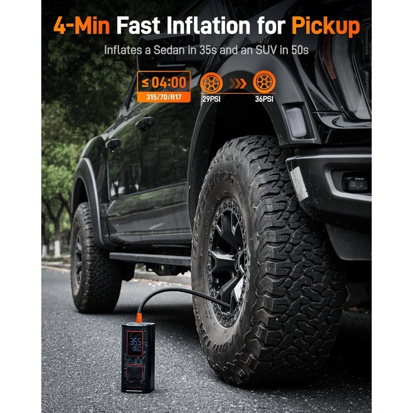 Wolfbox 12000mAh & 150PSI Heavy Duty Tire Inflator - Double-Cylinder 58LPM