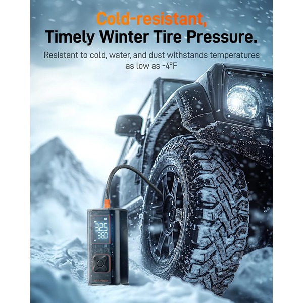 Wolfbox 12000mAh & 150PSI Heavy Duty Tire Inflator - Double-Cylinder 58LPM