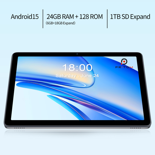 Pritom D20 10.1" Tablet - 6GB+18GB RAM, 128GB ROM, Wi-Fi6, 6000mAh Battery