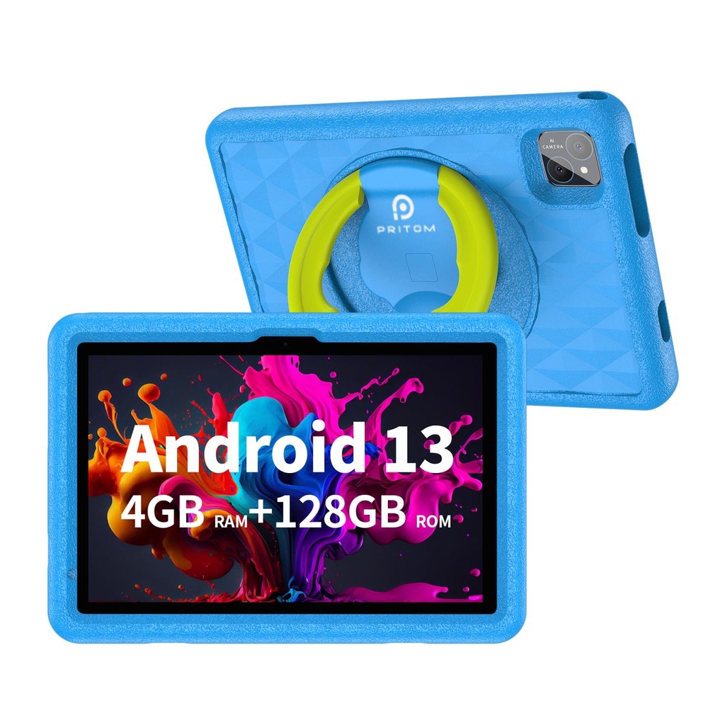 Pritom Smart Tablet for Kids 10" WiFi 4GB RAM 128GB ROM Parental Control - Blue